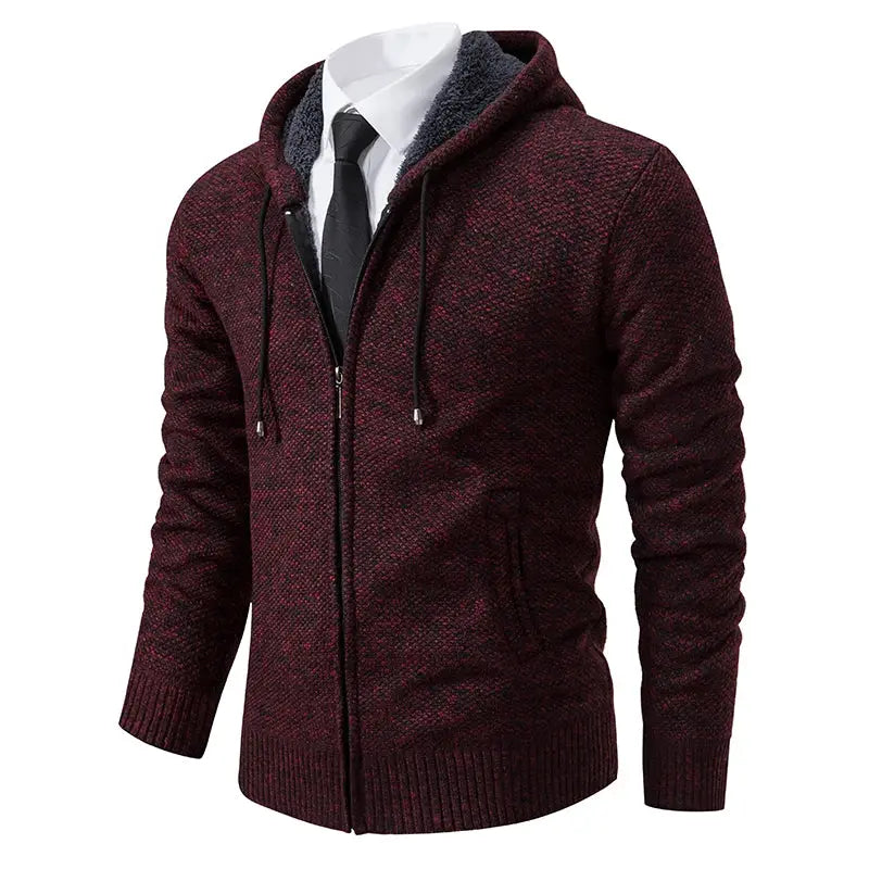 Mens Autumn Winter Solid Color Casual Sports Coat Stand Collar Fleece Lined Zipper Cardigan Warm