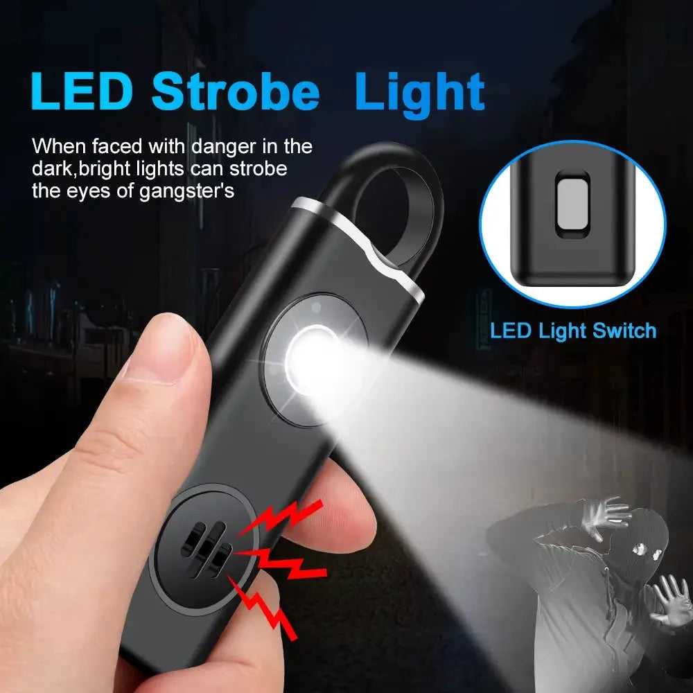 Hollarm self-defense personal alarm with LED light and 130dB siren; rechargeable keychain by Simples Market