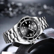 Winner 002 Automatic Mechanical Wristwatch Luminous Hands And Date Display Stainless Steel And Leather Strap For Men