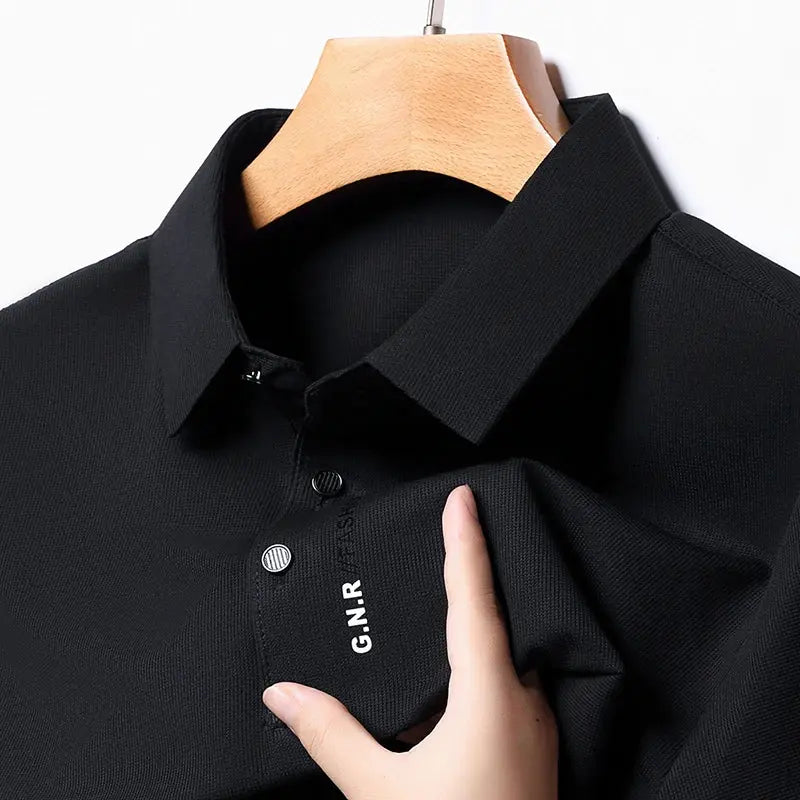 Men's short-sleeve polo shirt, black solid color, Simples Market