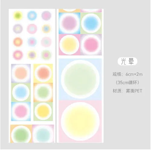 Decorative adhesive tapes by Simples Market, pastel circle design, 6cm x 2m, for junk journal scrapbooking