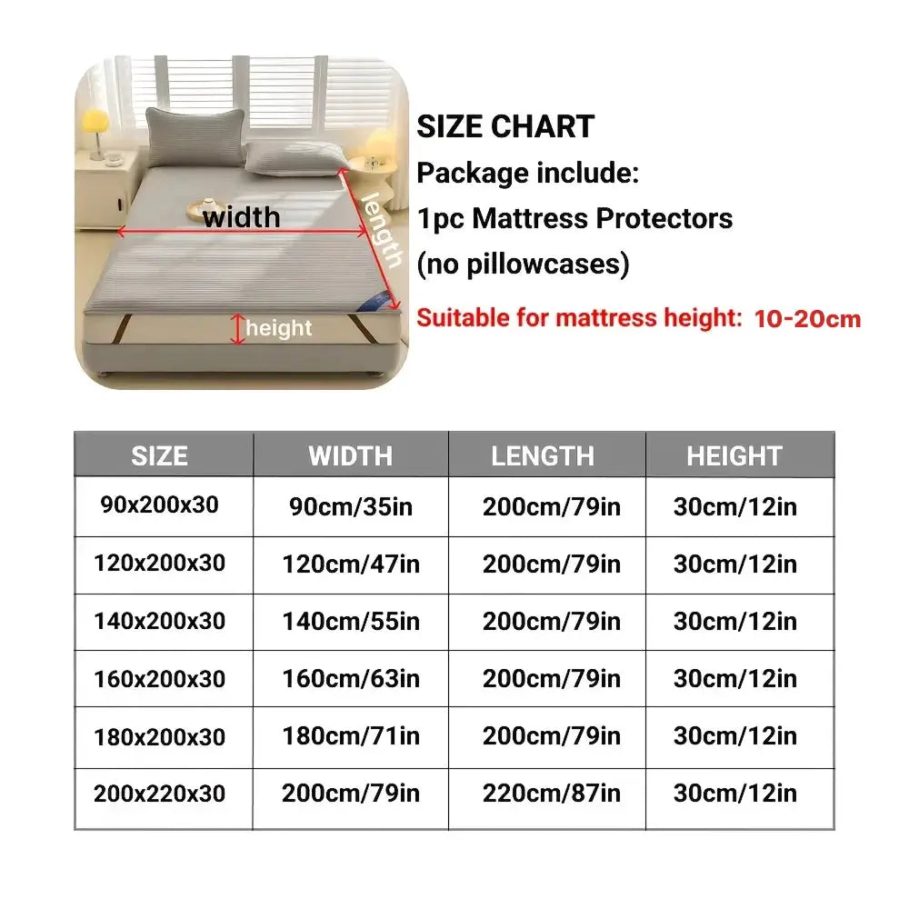 1pc striped waterproof mattress protector by Simples Market, soft and breathable cover for single or double beds
