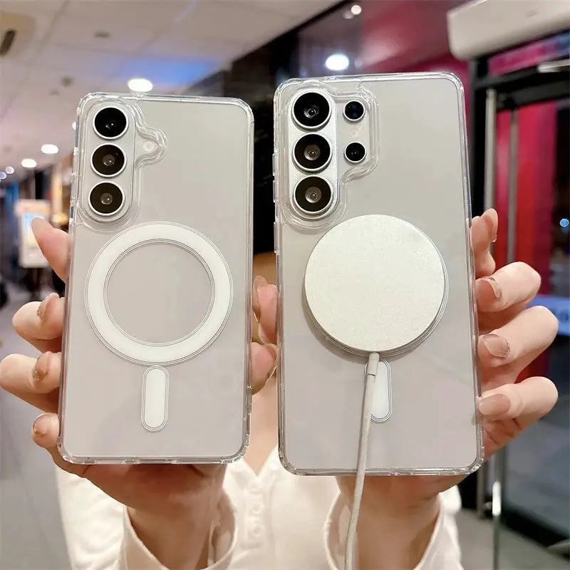 Simples Market Original magnetic clear Galaxy phone case with circular MagSafe ring, two cases shown.