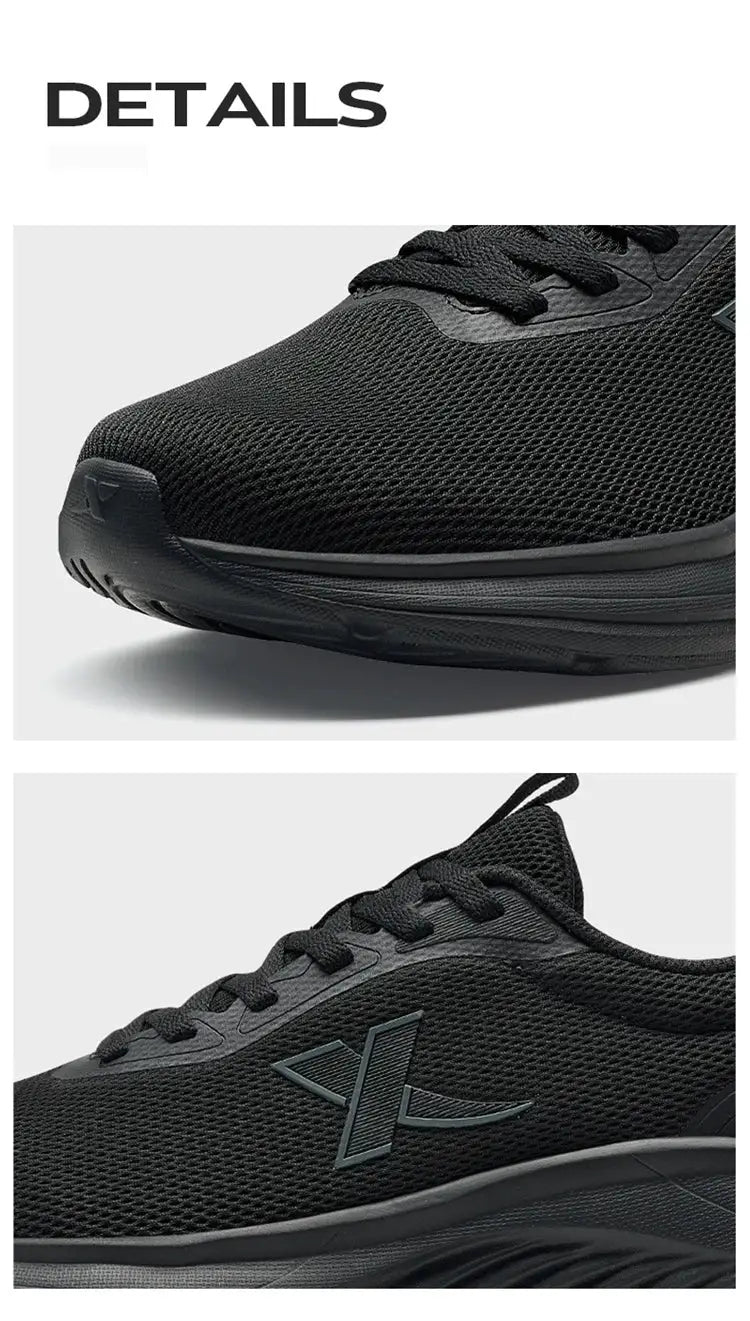 Xtep men's running shoes, black breathable mesh upper with lightweight sole