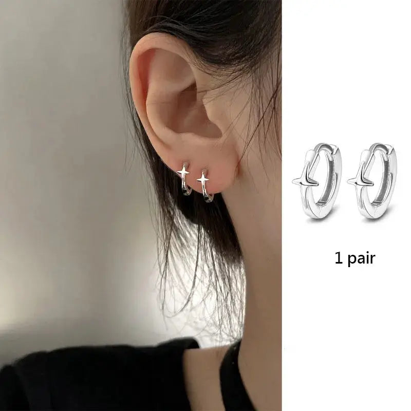 925 Sterling Silver Star Hoop Earrings For Women And Girls Trendy Original Hip Hop Style Jewelry Gift