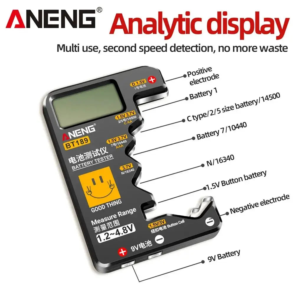 ANENG BT189 Battery Tester Universal For 9V N D C AA AAA Cells With LCD Display And Battery Status Indicator