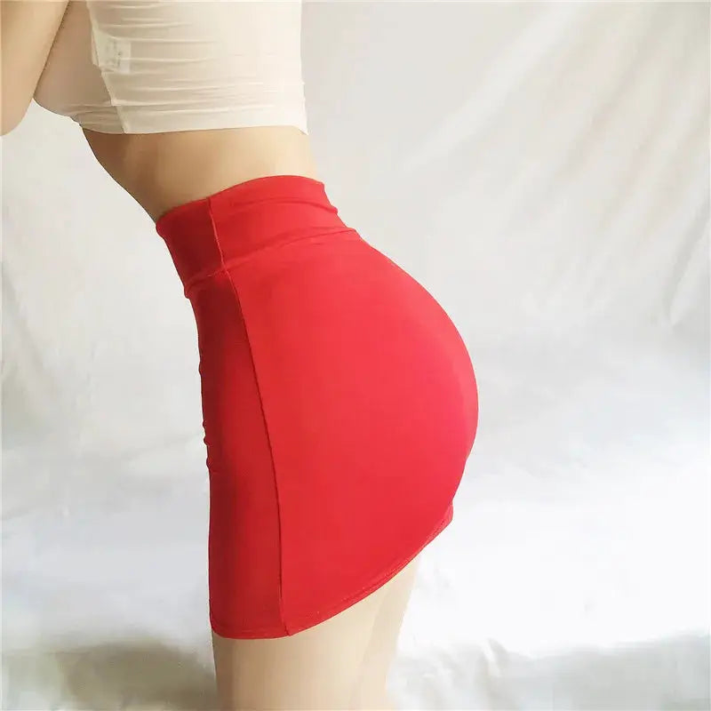 Red micro mini skirt for women, solid color, hip-hugging bodycon fit