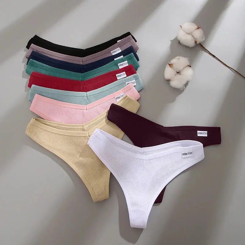 Waffle cotton women's thong panties set in assorted colors by Simples Market