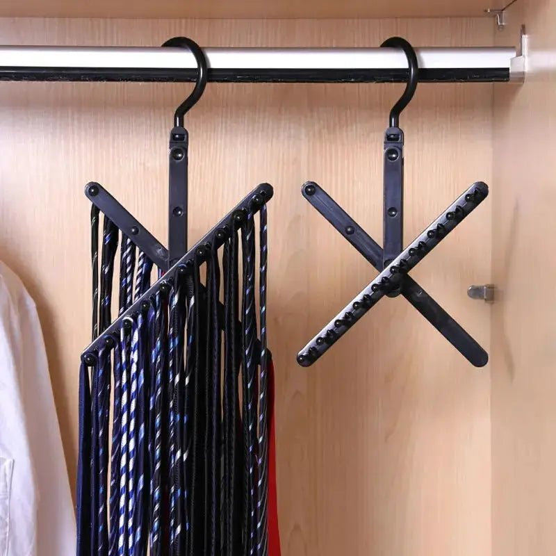 Adjustable Tie Storage Rack, black, 360 degree rotating with multiple ties hanging