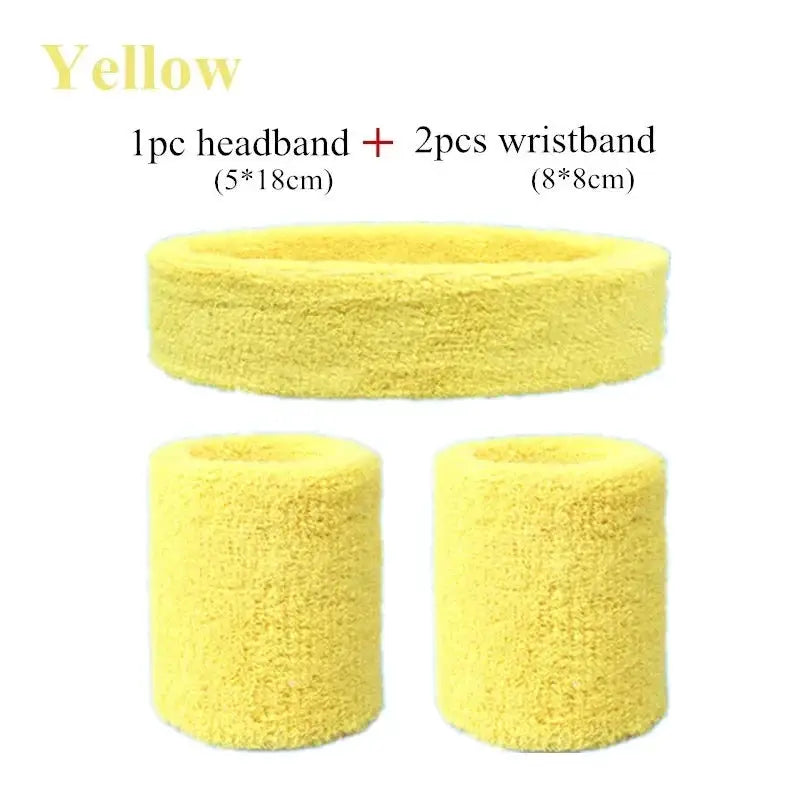 Fashion Sports Headband And Wristband Towel Set Sweatband Cotton Blend For Women And Men Cycling Gym Basketball Tennis