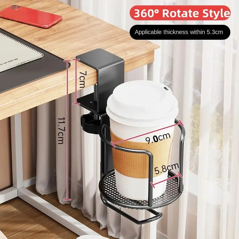 2 In 1 No Drill Desk Cup Holder Adjustable Arm Clamp Stand With 360 Degree Rotation Table Edge Clamp Anti Fall