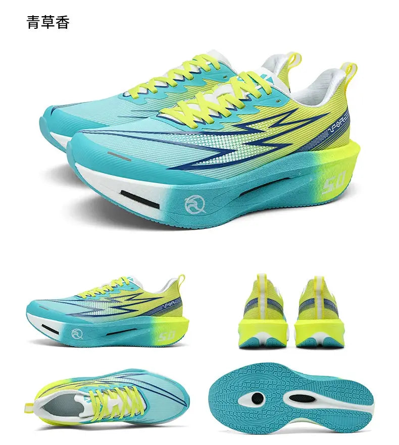 Running shoes turquoise and neon yellow with air-cushion sole, breathable upper, Simples Market