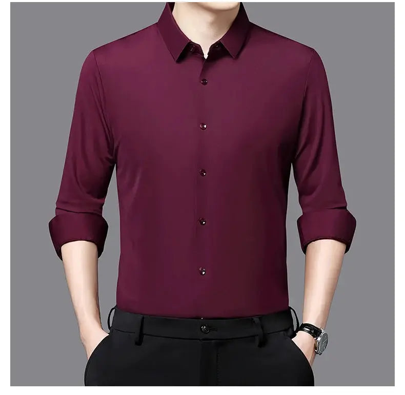 Premium men's ultra-stretch shirt burgundy long-sleeve dress shirt
