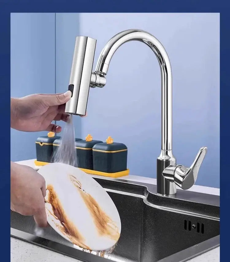 Kitchen faucet Simples Market chrome waterfall with swivel extension and handheld spray nozzle