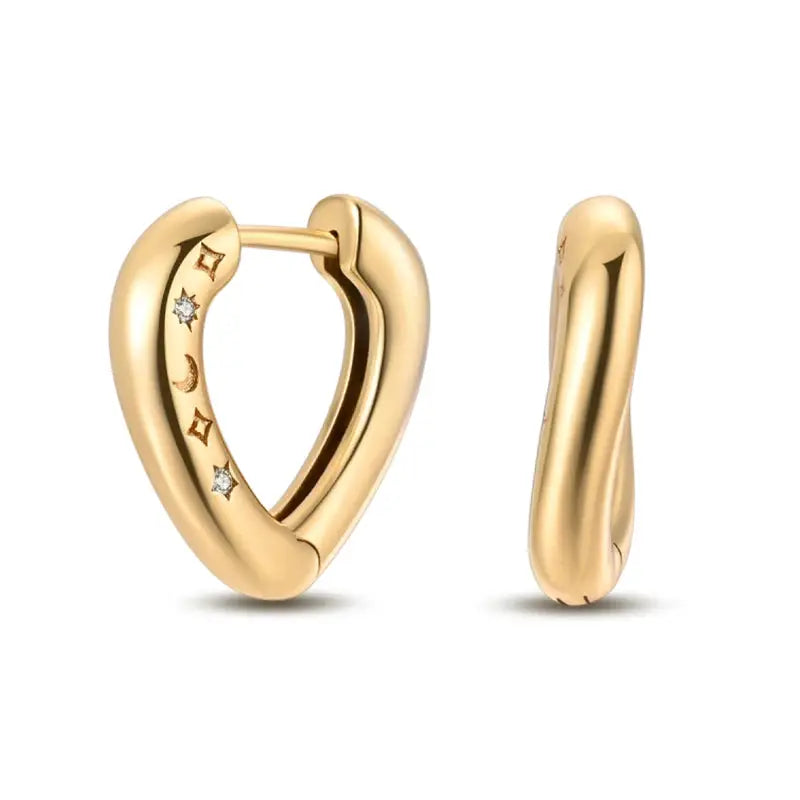 Pair of gold-tone hoop earrings with moon and star accents and small stones