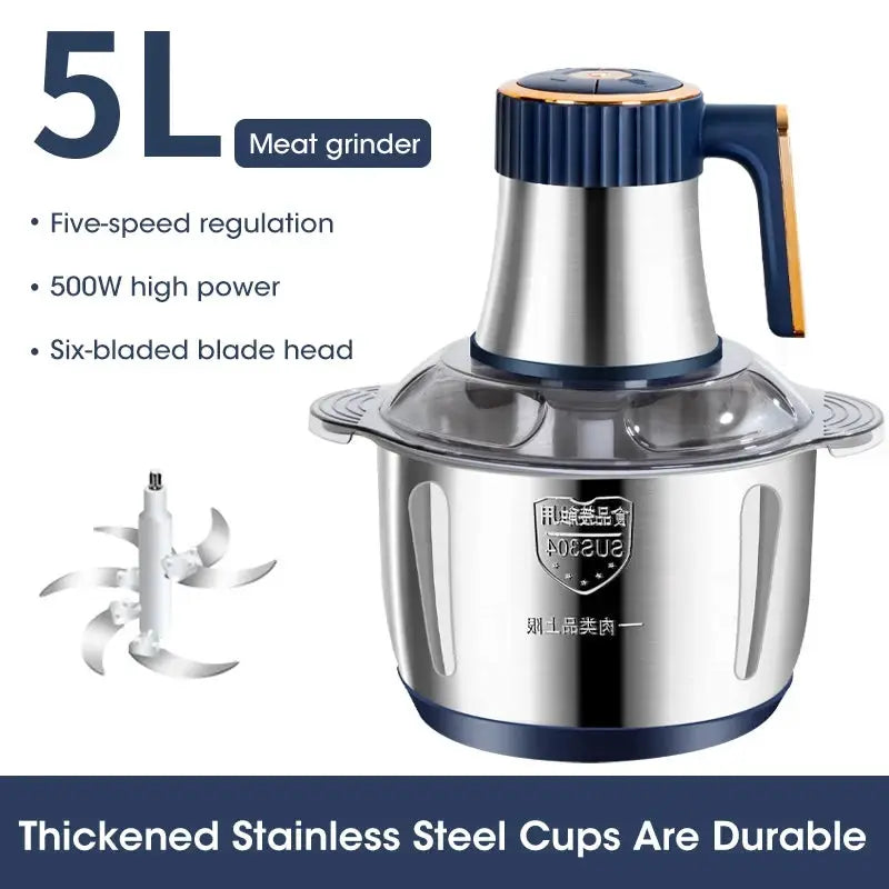 5L Electric Meat Grinder 304 Stainless Steel Food Processor Multifunctional Slicer Chopper Mincer Baby Food Maker