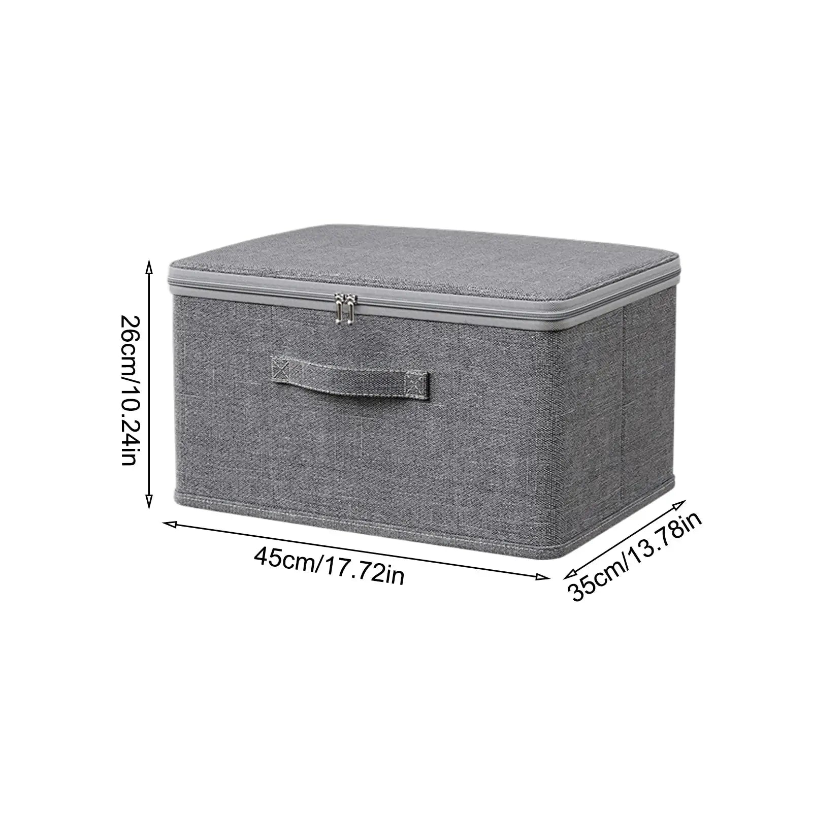 Lockable fabric storage box with lid and handle, gray, washable, stackable