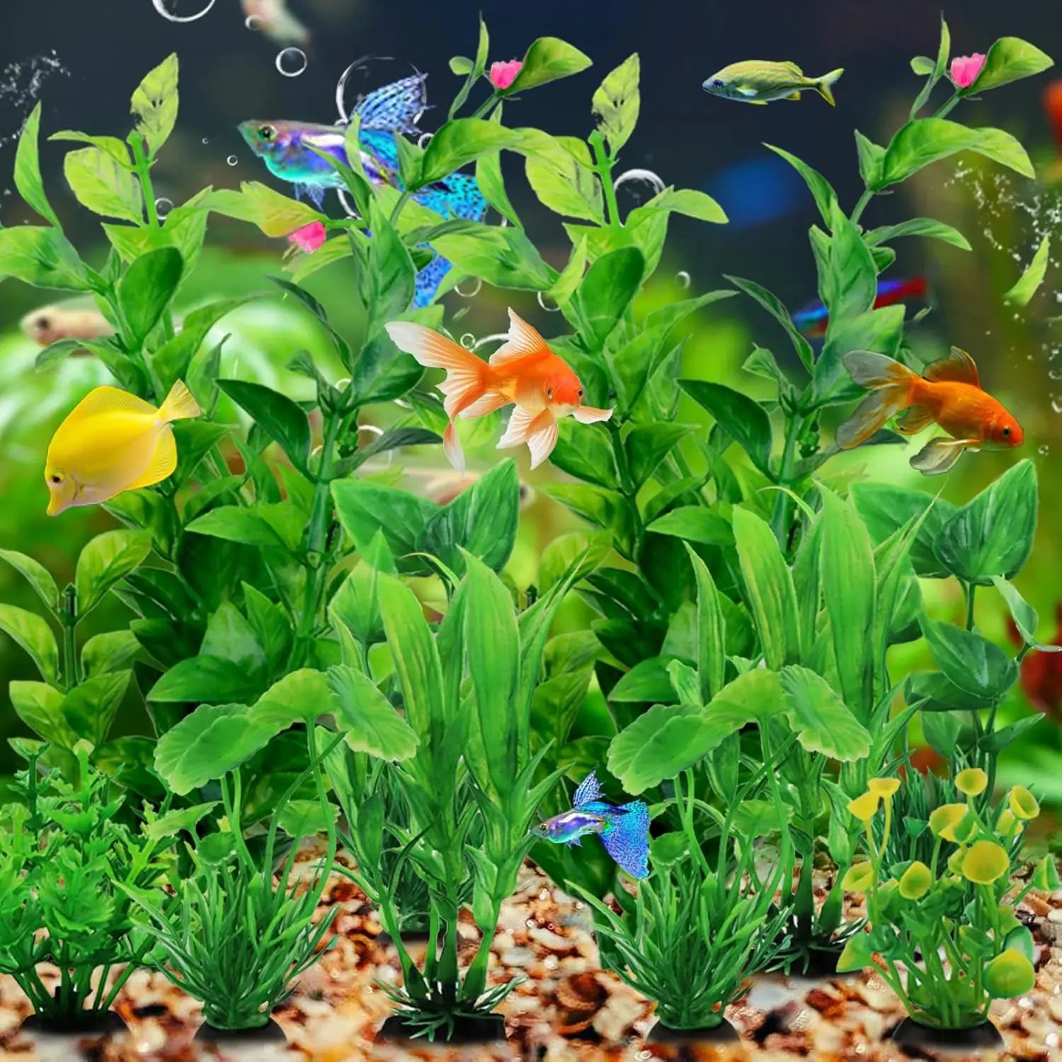 10 Pcs Green Artificial Aquarium Plants For Fish Tank Decor Plastic Safe For Aquariums