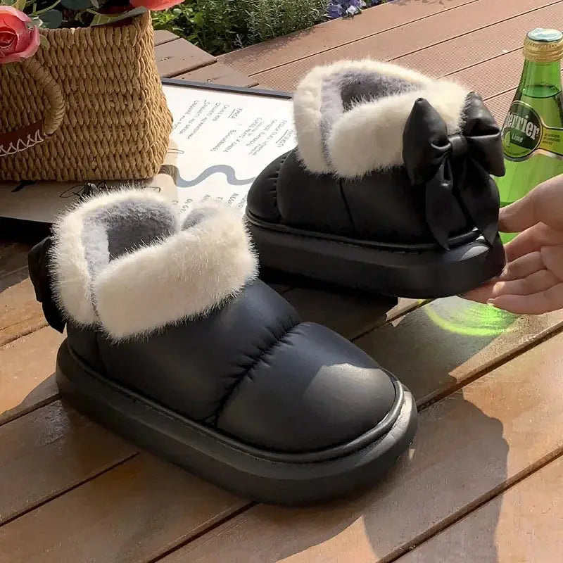 CozySnow Plush Bow Winter Ankle Boots For Women Waterproof Warmth And Cushioned Comfort For Snow Days