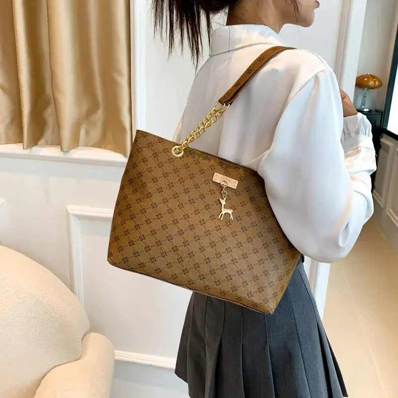 Brand Presbyopia Soft PU Leather Large Capacity Tote Handbag For Women With Secure Zipper And Hanging Accessories