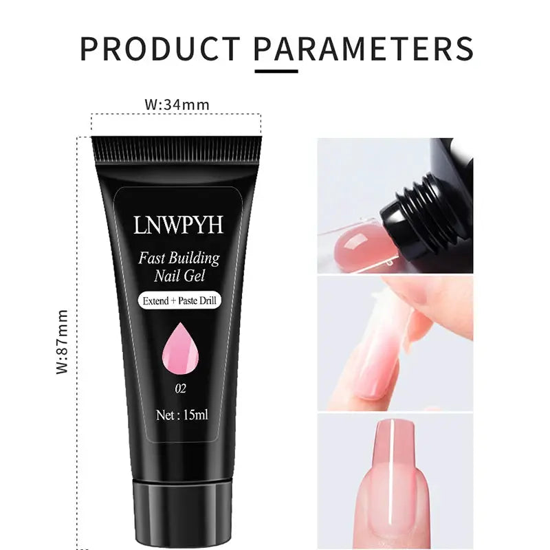 LNWPYH Fast Building Nail Gel tube (15ml) in black with pink drop, part of gel nail kit