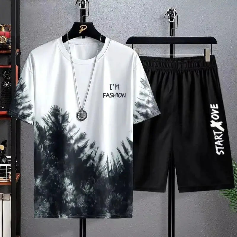 Men Summer Quick Dry Breathable 3D Printed Tee And Shorts Sports Set For Gym And Casual Wear
