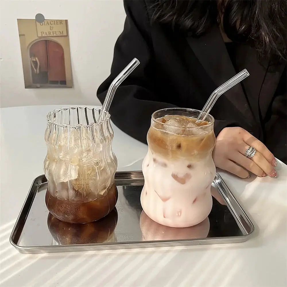 530ml Heat Resistant Glass Cup Tumbler Stripe Design Tea Coffee