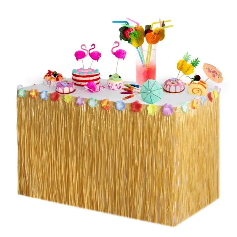 Luau Grass Table Skirt 3 Sizes Straw Color Hawaiian Summer Theme Party Supplies For Tropical Hawaii Decor