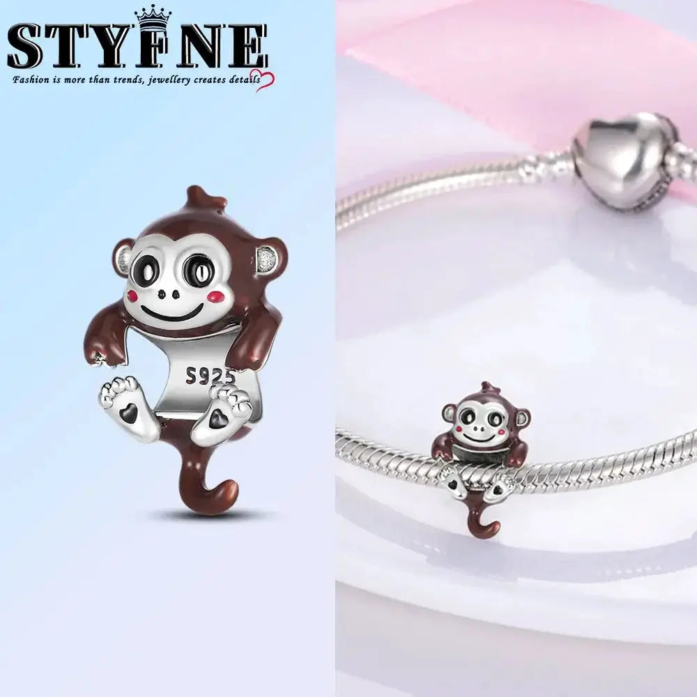 925 Sterling Silver Rainbow Woodpecker Animal Pendant With Elephant Bead For DIY Bracelet Making Birthday Gift Idea