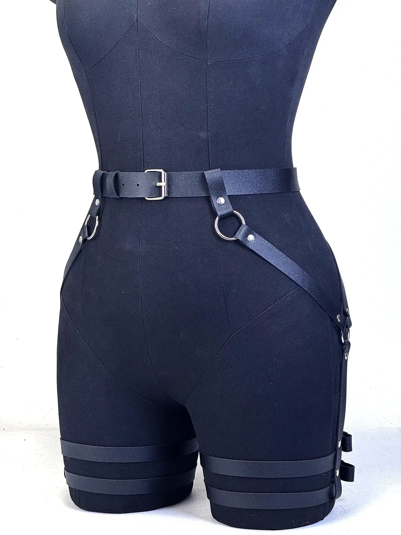 VelvetKink Chest Harness Synthetic Leather Lingerie Bodysuit With Suspender Garter Belt For Mature Fetish Play
