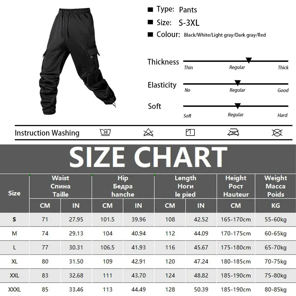 Men's Simples Market cargo joggers with drawstring, black multi-pocket pants