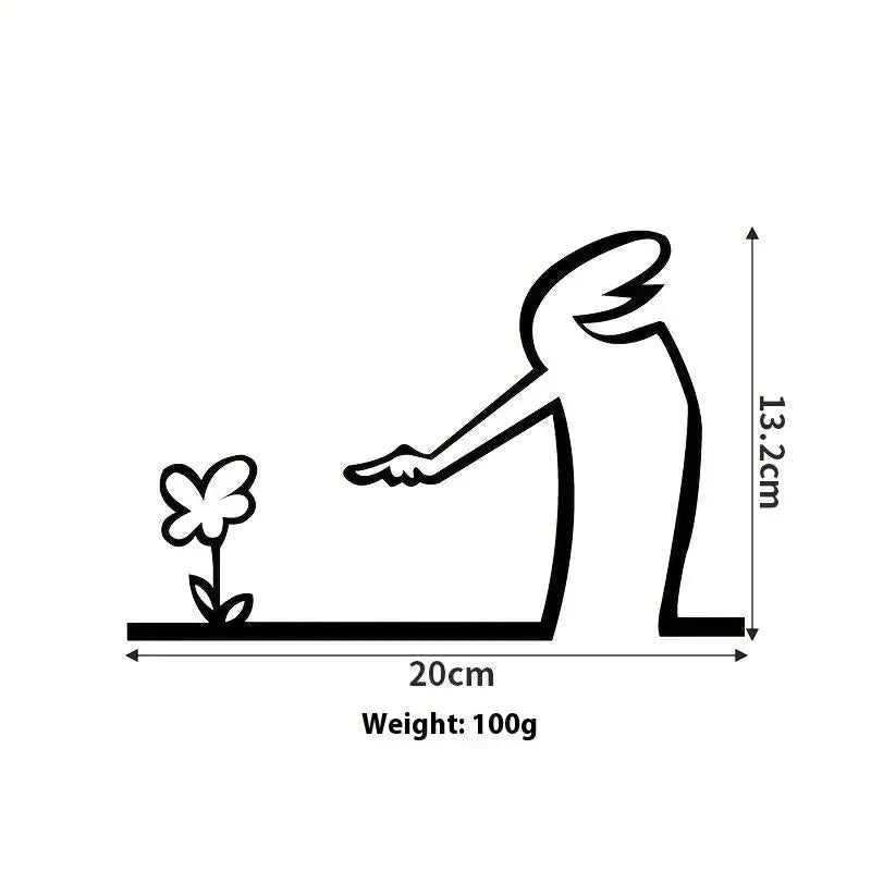Black shower figure metal wall art; minimalist line design on aluminum plate, 20cm wide