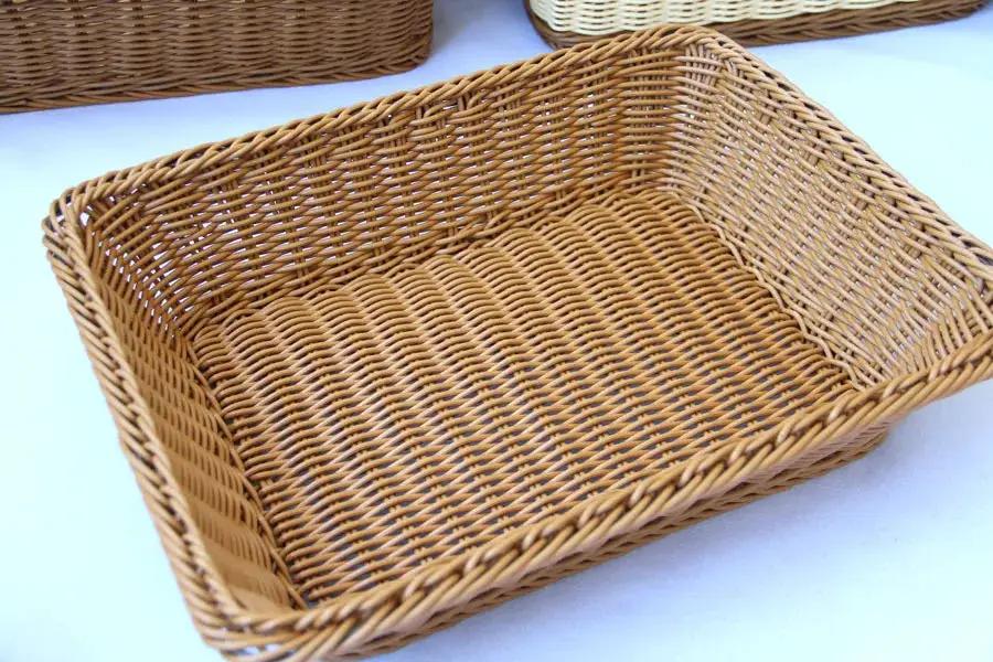 Rectangular hand-woven imitation rattan storage basket by Simples Market; wicker box for fruit, bread or snacks