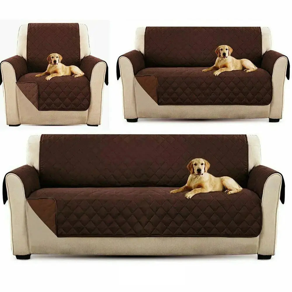 Waterproof quilted sofa cover for 1/2/3 seater in brown with diamond stitching to protect beige couch