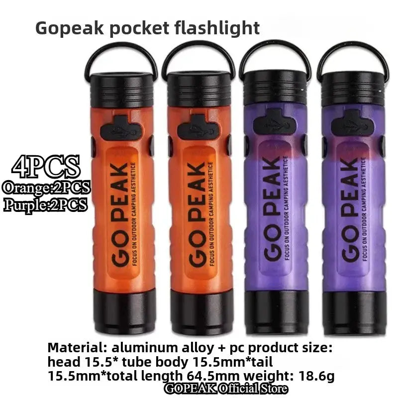 Gopeak pocket flashlight 4 pcs: 2 orange and 2 purple aluminum-alloy LED keyclip lights