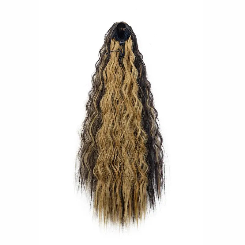 22 Inch Synthetic Kinky Curly Ponytail Hair Extension Drawstring Clip In Black For Women