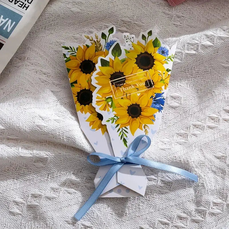 3D Carnation Floral Bouquet Greeting Card Postcard Exquisite Birthday Mothers Day Teachers Day Thanksgiving