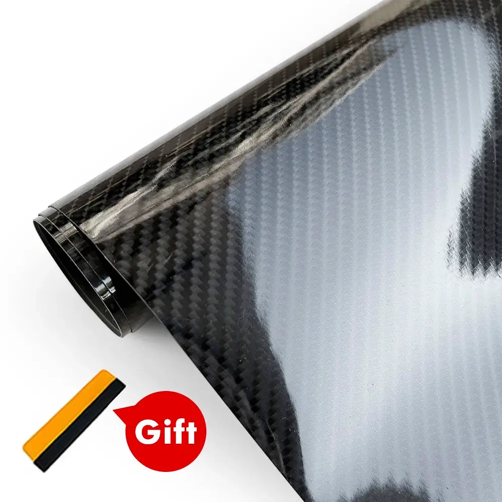 Simples Market 9D carbon fiber car wrap vinyl roll, glossy black, self-adhesive with anti-scratch protection and gift squeegee.