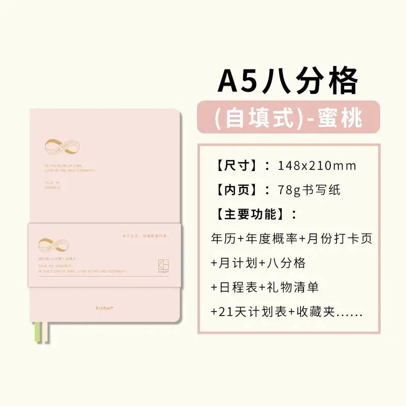Kinbor pink A5 weekly planner notebook set of two with elastic closure; undated eight-grid diary