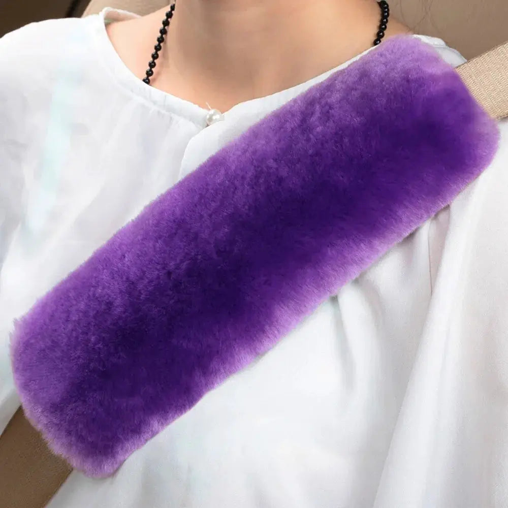 1 Pcs car seat belt cover shoulder warmer pad in purple plush fur for interior car use by Simples Market