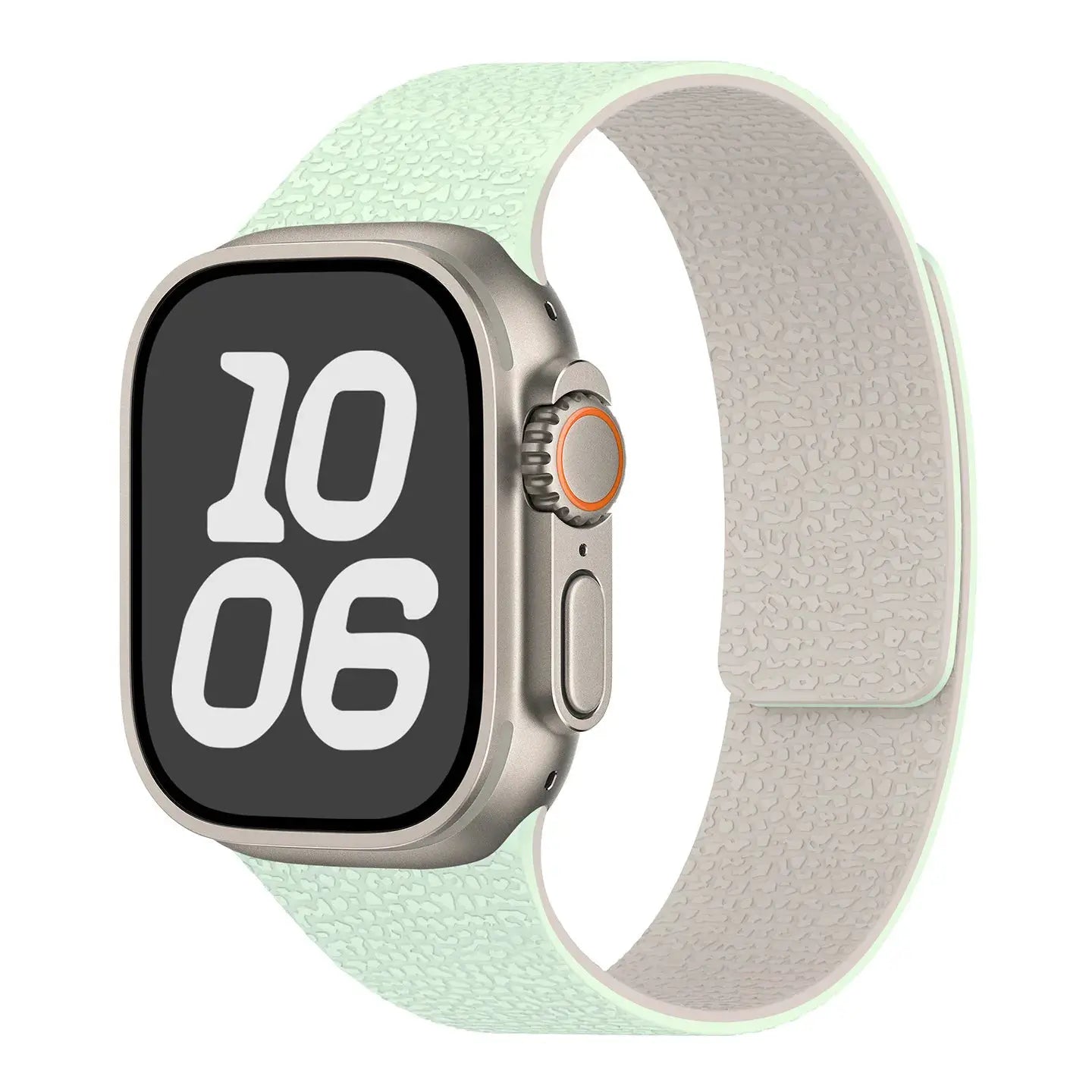 Silicone magnetic strap for Apple Watch by Simples Market, mint green textured band with magnetic clasp