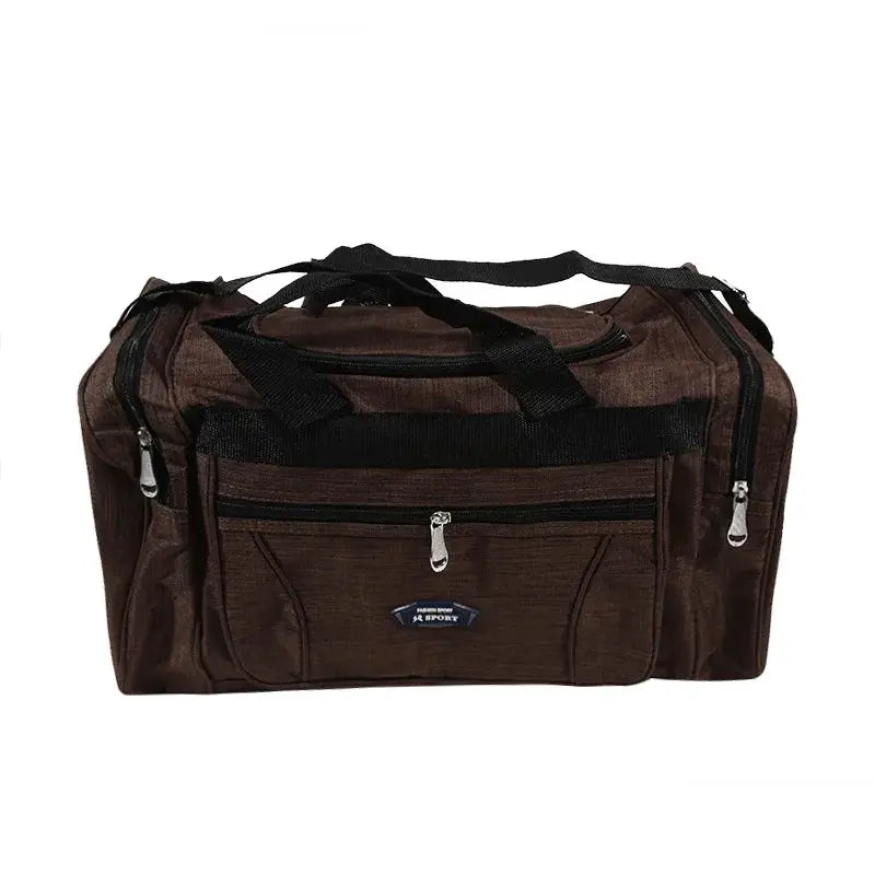 Duffel bag, brown Oxford waterproof travel bag with multiple zip pockets and top handles