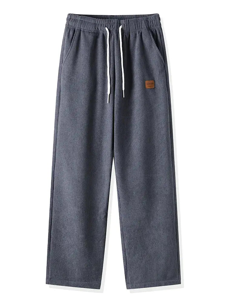 Winter thick warm corduroy sweatpants for men with fleece lining, drawstring waist, straight loose fit