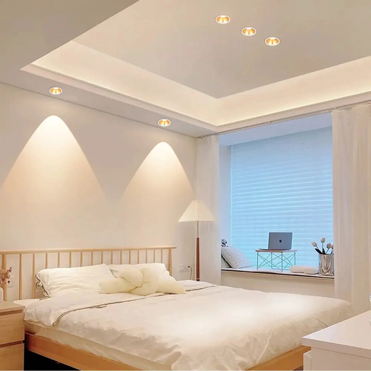 Simples Market recessed aluminum COB LED spotlight bulbs; six warm-white ceiling downlights (7W-12W) for room lighting