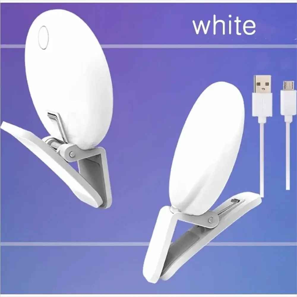 White portable selfie LED fill light for smartphones with adjustable clamp and USB powered