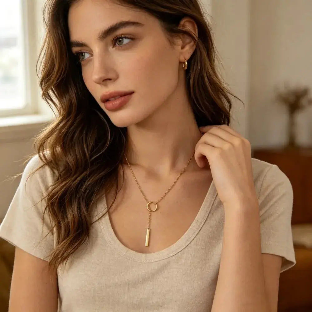 Light Luxury Gold Geometric Patchwork Pendant Necklace With Round And Rectangular Shapes Vintage Casual Vibe