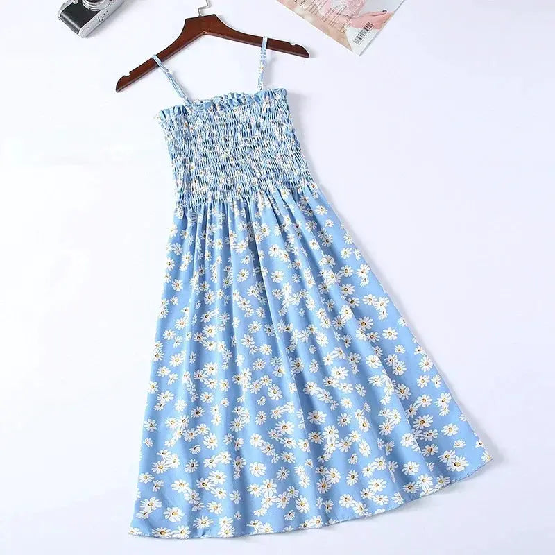 Summer Chiffon Camisole Dress For Women Elastic Waist Spaghetti Straps