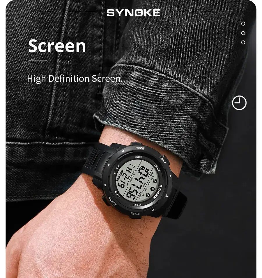 SYNOKE men's digital sports watch with large screen and black strap