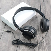 Universal 3.5mm wired over-ear headset, black foldable design with padded earcups