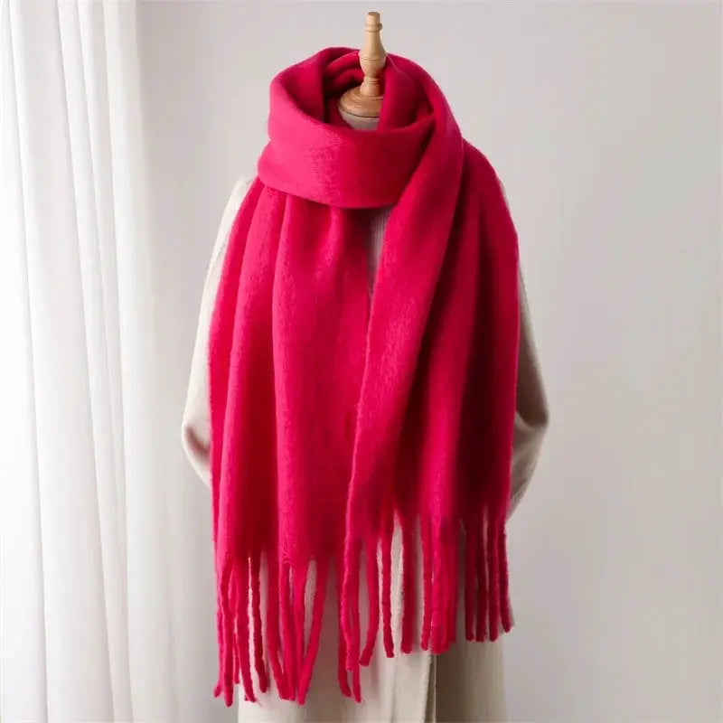 Luxurious Faux Cashmere Winter Scarf for Women Thick Soft Warm Wrap with Tassels